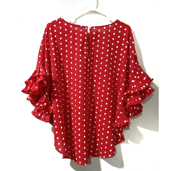 JODIFL Red & White Polka Dot Pleated Top S - Picture 3 of 4